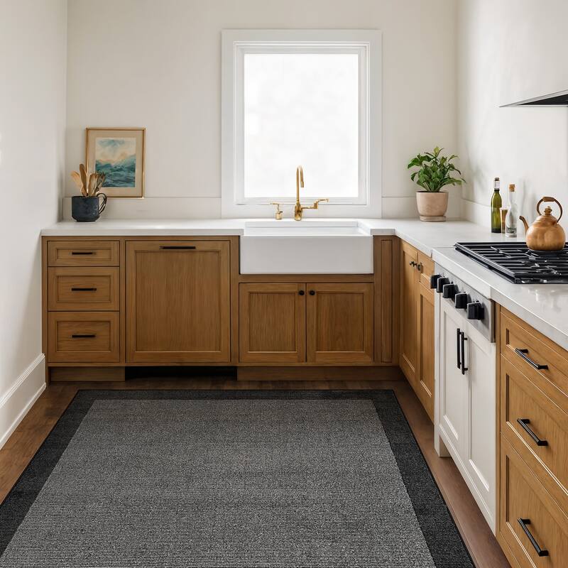 Modern Geometric Stripe Bordered Area Rug for Living Room, Bedroom, or Entryway - Low Pile Indoor Rug