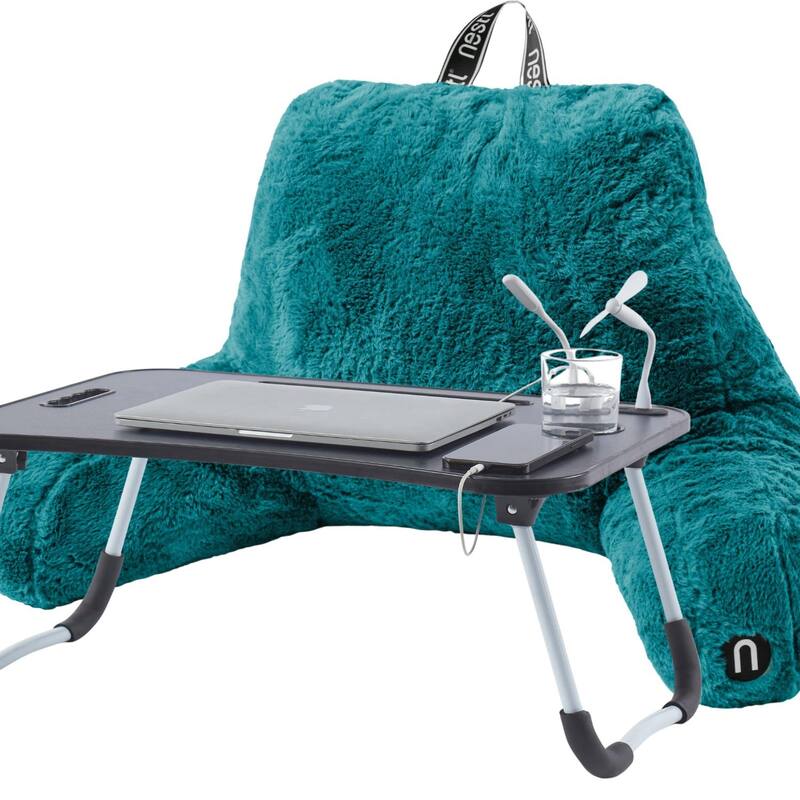 Emperyan Fur Reading Pillow with Laptop Lap Desk - Teal - Specialty