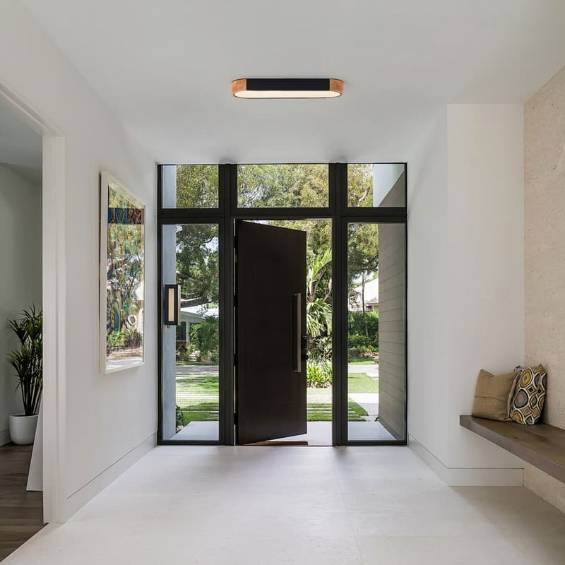 Modern Wood Grain Linear Flush Mount Ceiling Light Matte White LED Fixture for Bedroom Living Room Kitchen