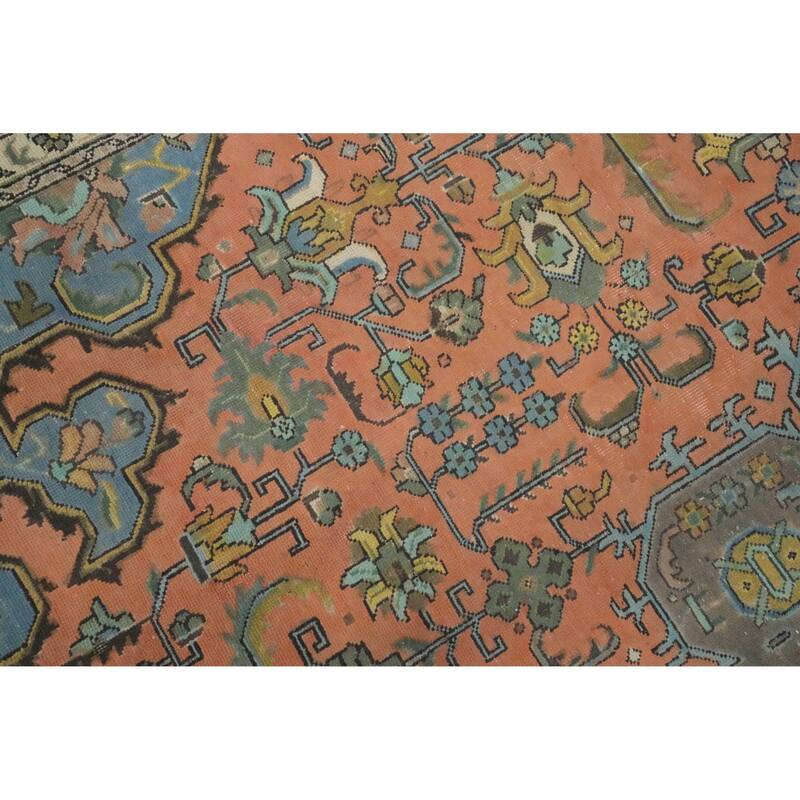 Hand Knotted Oriental 100% Wool Carpet Traditional Floral Coral Tabriz Area Rug - 12' 8'' X 9' 7''