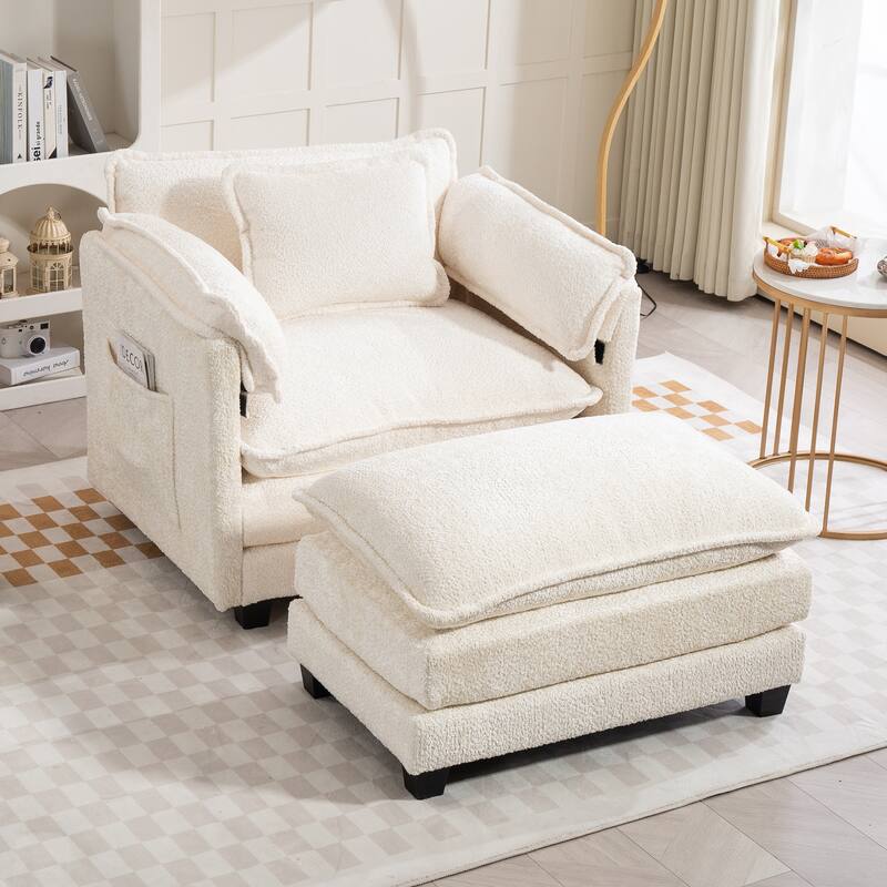 Oversized Boucle Sofa with Ottoman - Beige