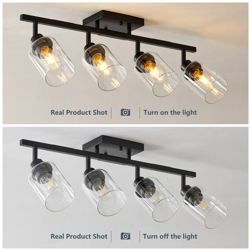 4-Lights Track Lighting Fixtures Ceiling with Clear Glass Shades, Modern Black Semi Flush Mount Ceiling Light(Bulb Not Included)