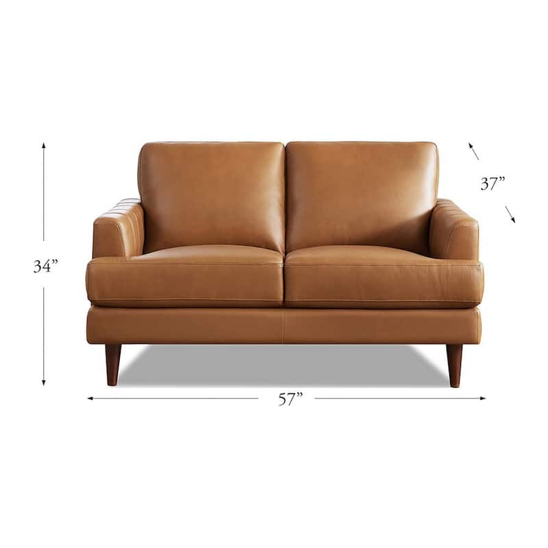 Ivy Living Cassia Top Grain Leather Loveseat with Feather Memory Foam and Springs