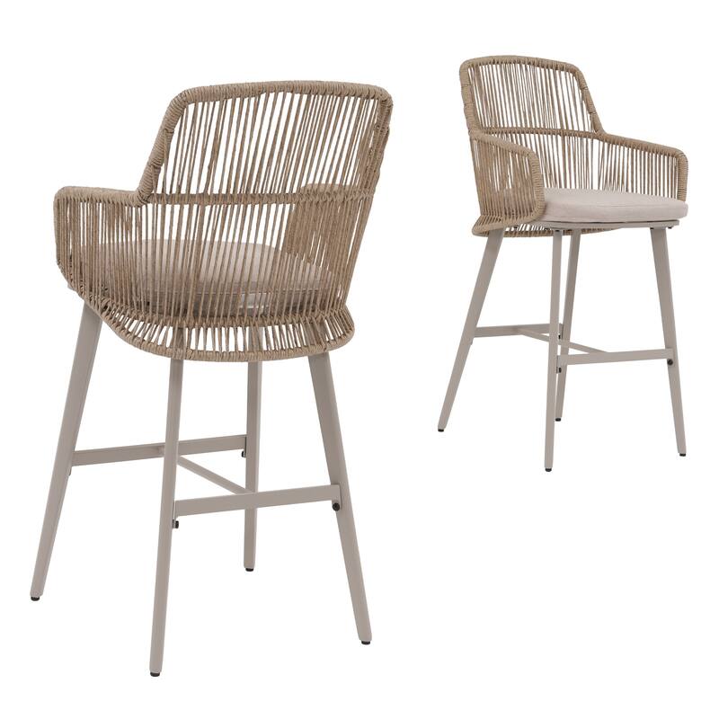 Outdoor 2-Piece Arm Barstool Chairs with Cushions