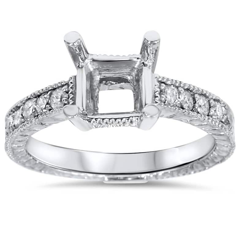 Bliss Diamond White Gold 1/4ct Princess Cut Diamond Hand Engraved Engagement - 7