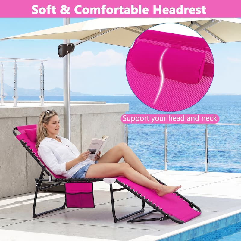 Gymax Folding Chaise Lounge Chair w/Comfortable Headrest Easy Folding