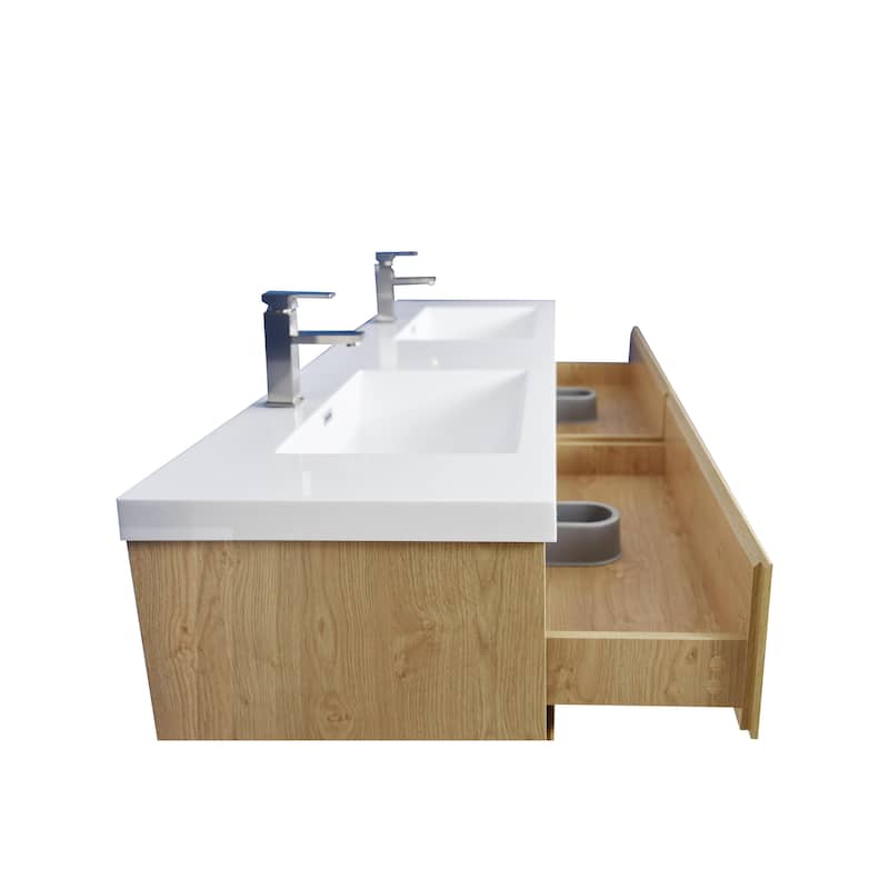 Angeles 72" freestanding bath vanity with dual basin reinforced acrylic top