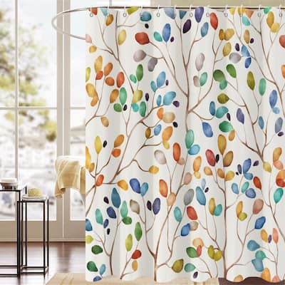 Watercolor Leaves Plant Fabric Shower Curtains Set, 72 x 72 Inches