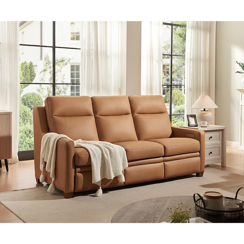 Genuine Leather Recliner Sofa 78" Triple-Motor Power Zero-Wall Reclining 3-Seat Sofa with USB&USB-C Port - Camel