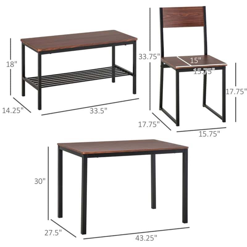 4-Piece Kitchen Dining Set with Bench Chairs and Storage Rack and Comfortable Seating