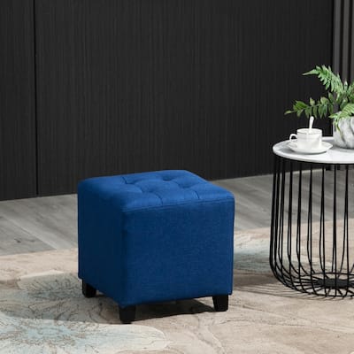 HOMCOM Tufted Ottoman Linen-Touch Fabric Upholstered Footrest Stool with Anti-Slip Pads