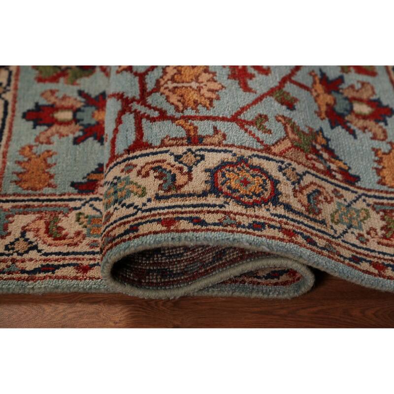 Light Blue Floral Oushak Indian Foyer Rug Handmade Wool Carpet - 2'11"x 5'1"