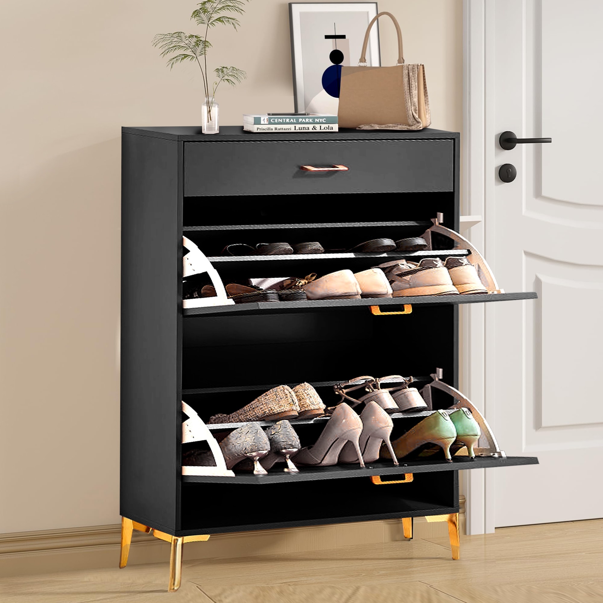 Freestanding Shoe Cabinet for Entryway, with 2 Flip Doors and