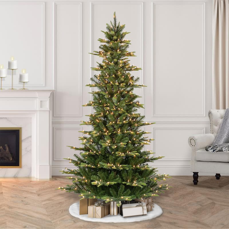 Puleo International 7.5 ft Pre-Lit Slim Aspen Fir Artificial Christmas Tree - 7.5 Foot - Green