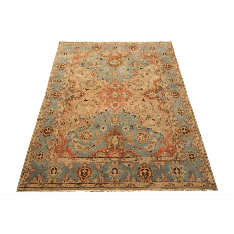 8x10 Hand Knotted Wool Tan Oushak Floral Traditional Oriental Area Rug - 8' x 10'