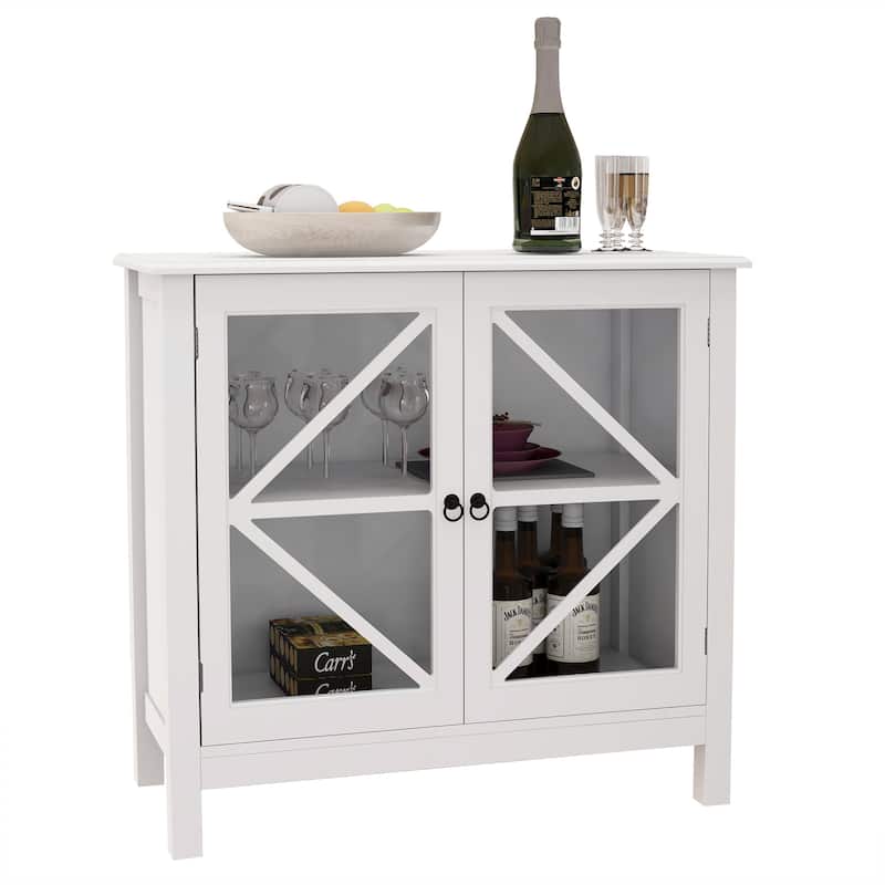 Modern Storage Cabinet with Two Glass Doors and Shelf for Dinning Room, Living Room