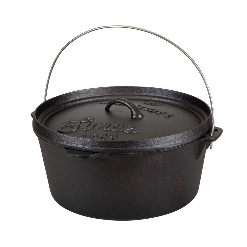 Stansport 8 QT Pre-Seasoned Cast Iron Dutch Oven Flat Bottom - 12" L x 12" W x 5" H - 12" L x 12" W x 5" H - Dark Grey