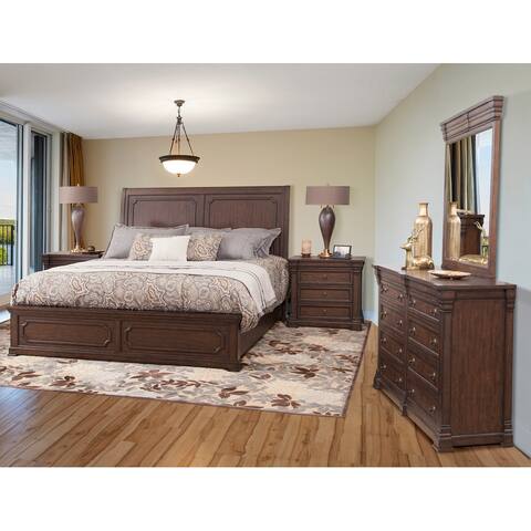 Kendall Traditional Tobacco Brown Wood Sleigh 4-Piece Bedroom Set by Greyson Living
