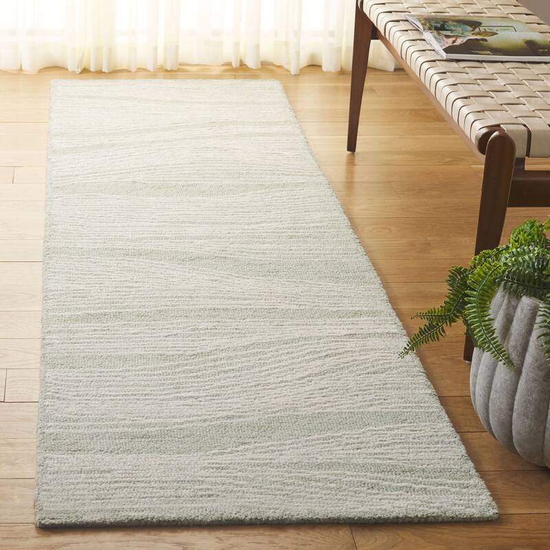 SAFAVIEH Handmade Metro Annarosa Modern Abstract Wool Rug - 2'3" x 8' Runner - Sage/Ivory - Runner
