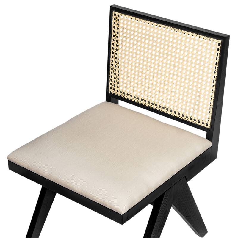 Dining Chairs Set of 2, Ergonomic Upholstered Kitchen Side Chairs, Accent Chairs with Rattan Backrest & Solid Wood Legs