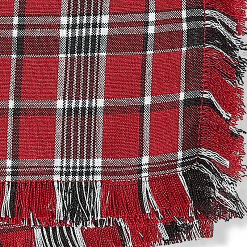 Winter Sketches Red and Black Plaid Cotton Napkin with Fringe Set Of 4 Red - 20 x 20