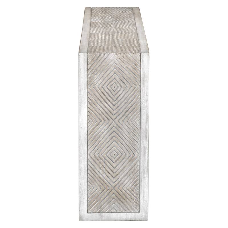 48" Genara Bone White Carved Console Table with Geometric Design