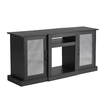 Black Particleboard TV Stand with Glass Shelves, LED Lighting and 65 Support - 57.87 x 14.57 x 26.97 inch