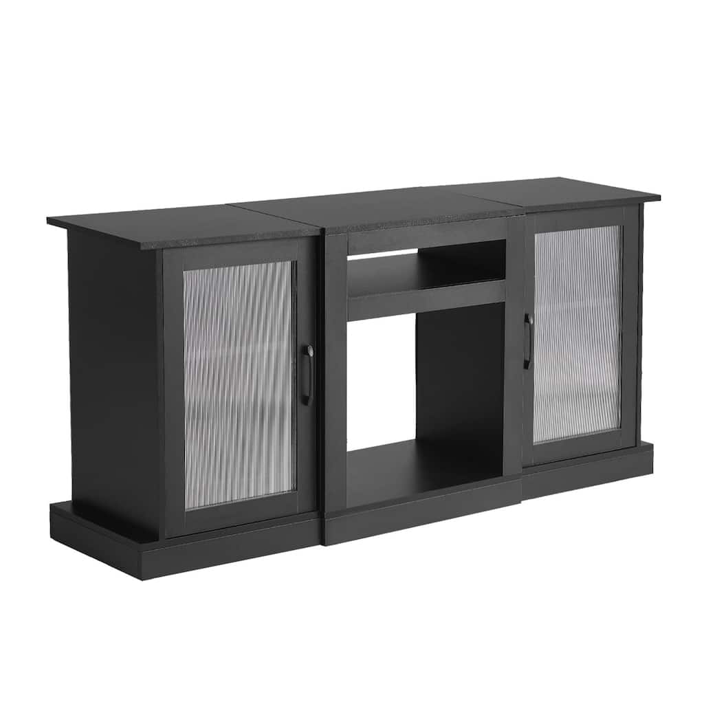 Black Particleboard TV Stand with Glass Shelves, LED Lighting and 65 Support - 57.87 x 14.57 x 26.97 inch
