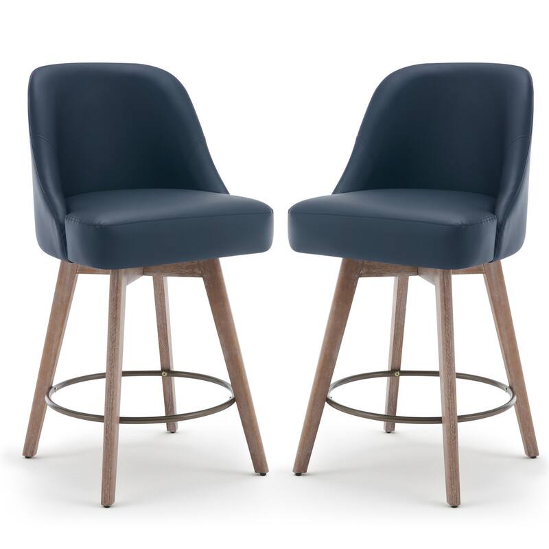 26" Upholstered Counter Height Swivel Bar Stool, Counter Stools with Solid Wood Legs - 39.37"H x 22.44"D x 21.65"W