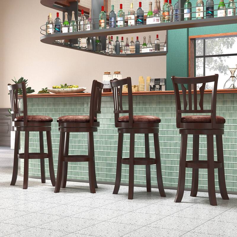 Gymax 30'' Bar Height Swivel Bar Stools Set of 4 w/Back & Faux Leather