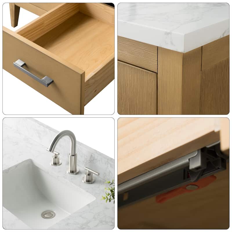 Vanity Art 60" Double Sink Bathroom Vanity Cabinet with Engineered Marble Top