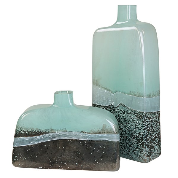 slide 2 of 4, Uttermost Fuze Aqua & Bronze Vases, Set Of 2