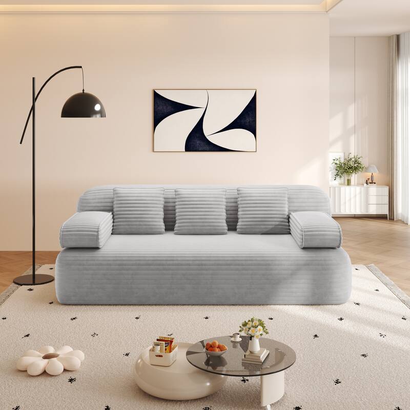78.7-Inch Convertible Sofa Bed, 2-in-1 Frameless 3-Seater Couch with Plush Corduroy Fabric for Small Spaces