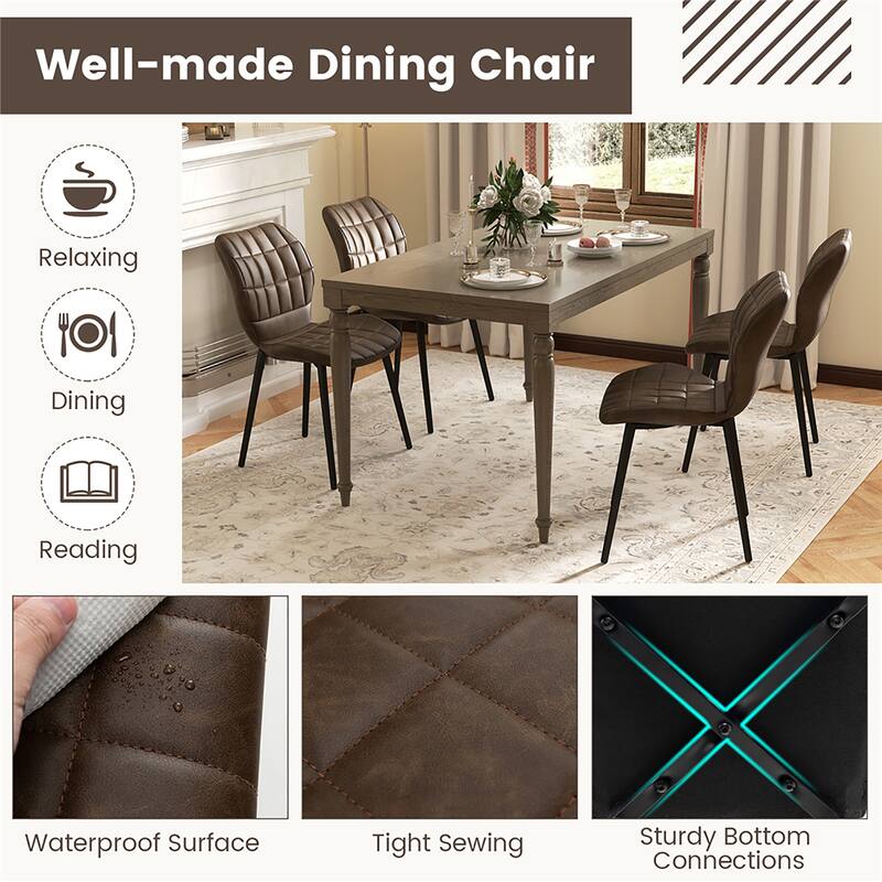 Gymax Dining Chairs Set of 4 w/ Padded Back Metal Legs & 2 Adjustable