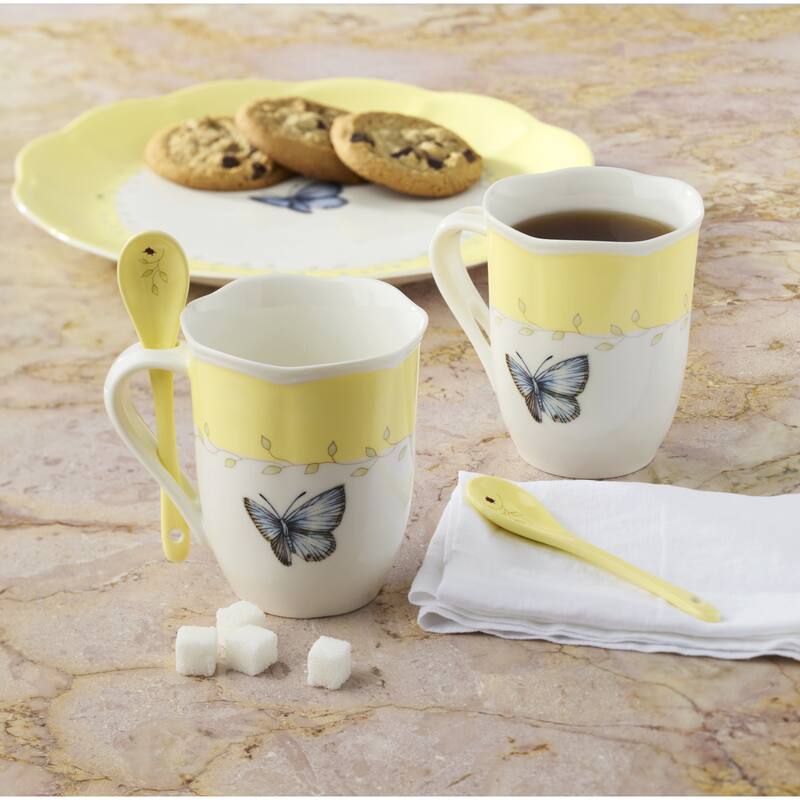 Lenox Butterfly Meadow Mugs with Spoons, Set of 2