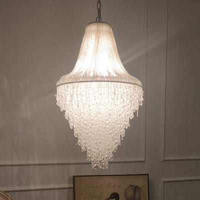 Vintage Meets Modern Luxury 5-Light Handcrafted Elegance Chandelier with Clear Crystal Beads in Antique Silver