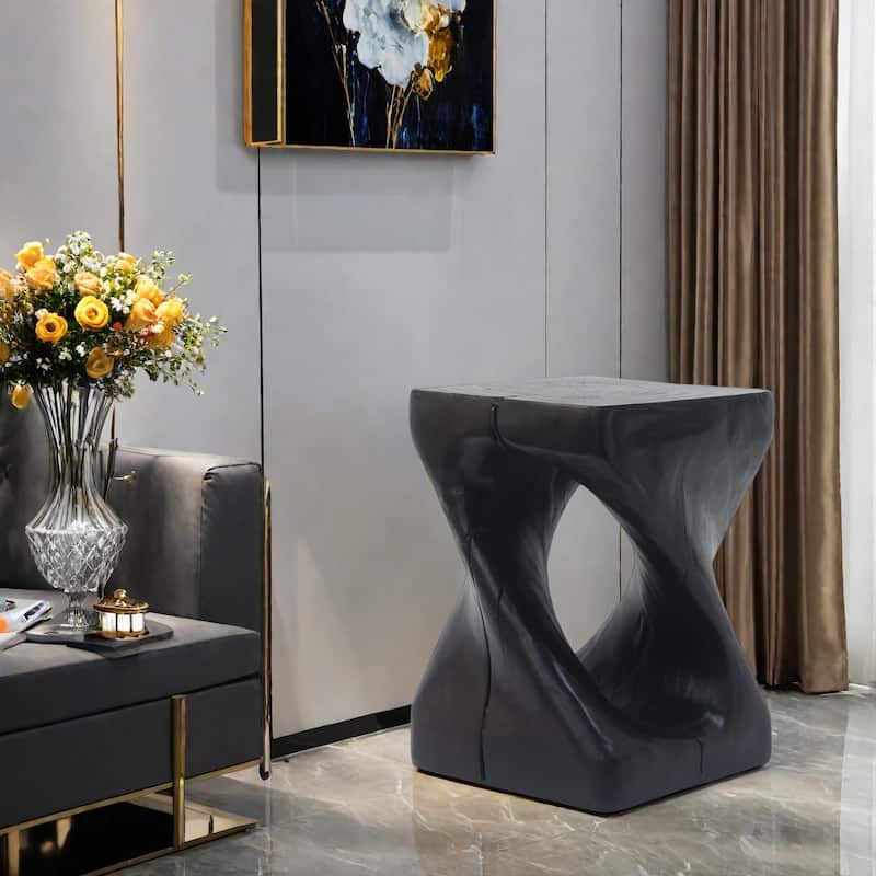 11.75" Magnesium OxideTwisted Spiral Side Table Durable MGO Construction - Black