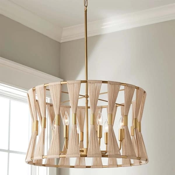 slide 2 of 22, 6-light Modern Boho Hand-wrapped Woven Chandelier Natural Ivory Rope Fabric Drum Pendant Light