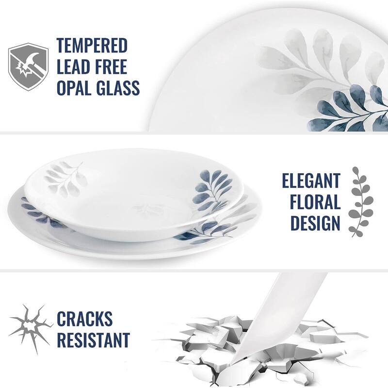 Bormioli Rocco White Moon Botanica Blue Plate Set of 6
