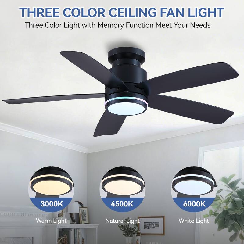 41 and 46 Inches Flush Mount Ceiling Fan with Light and Remote