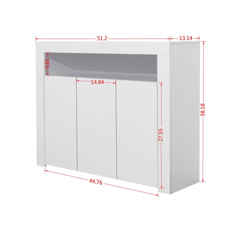 51" White Buffet Sideboard Cabinet with LED Light, Kitchen Wood Storage Cabinet with Open Shelves for Hallway Dining Room
