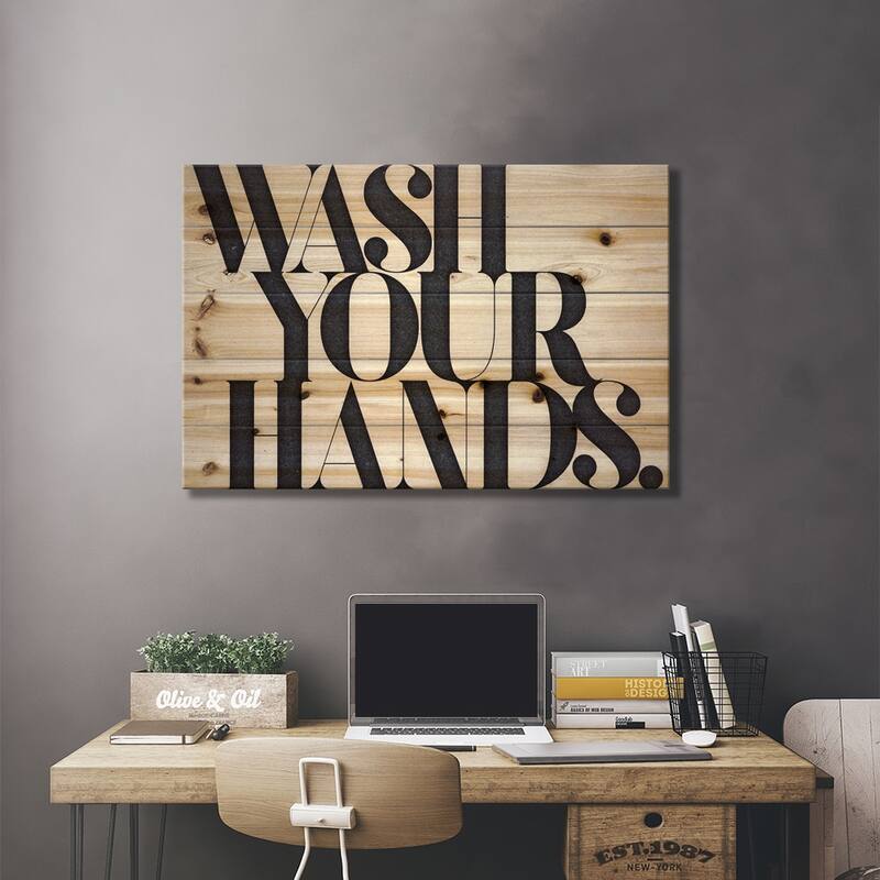 Wash Your Hands Print On Wood by 33 Broken Bones - Multi-Color