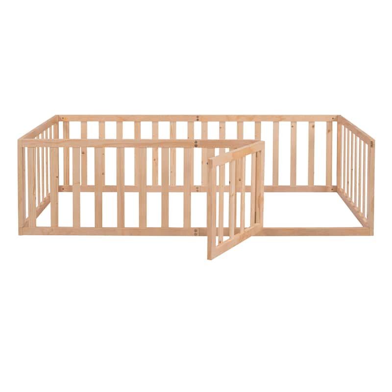Versatile Queen Size Floor Bed with Safety Fence and Door for Kids or Adults
