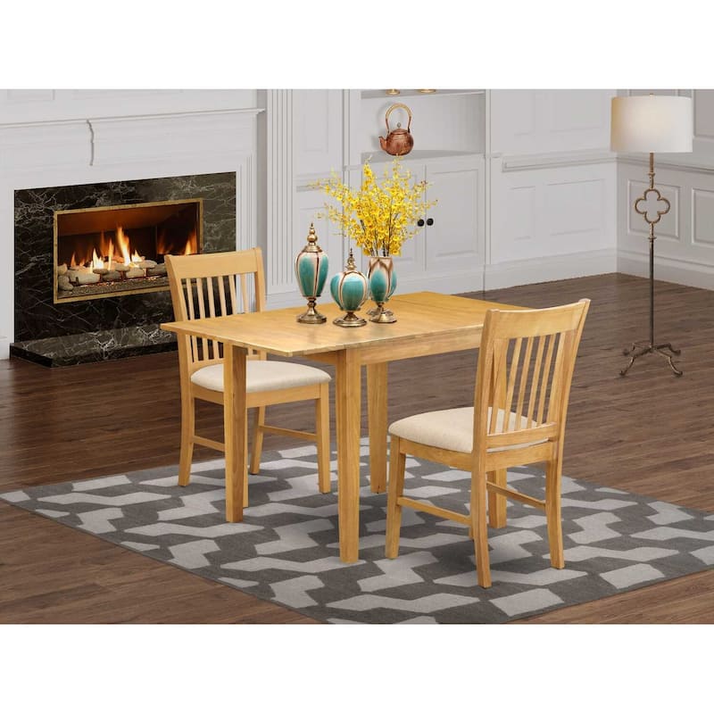 HomeStock 3-Pc Natural Brown Oak Finish Solid Wood Top Dining Table Set