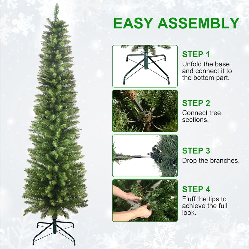 6FT Green Pencil Christmas Tree-Slim PVC Tree with 358 Tips,Space-Saving Design, Stable Metal Stand
