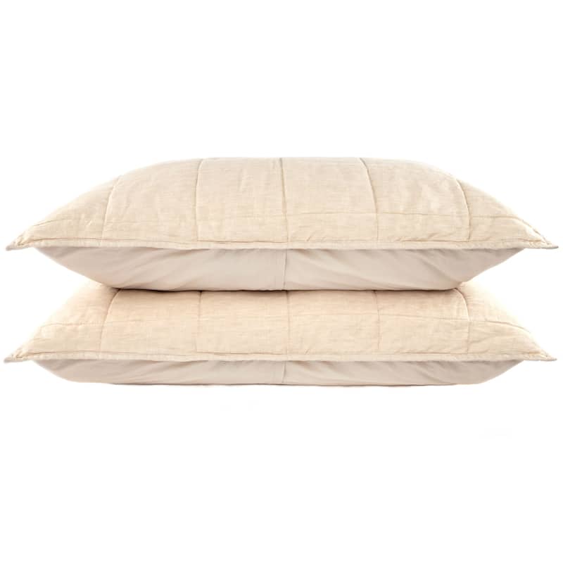 French Linen Quilted Sham Set by BOKSER HOME - Standard - Putty Heather