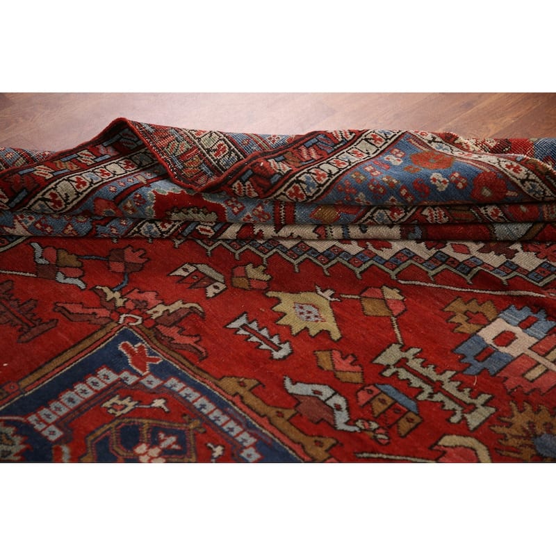Pre-1900 Antique Heriz Serapi Persian Rug Handmade Wool Carpet - 11'0" x 12'10"