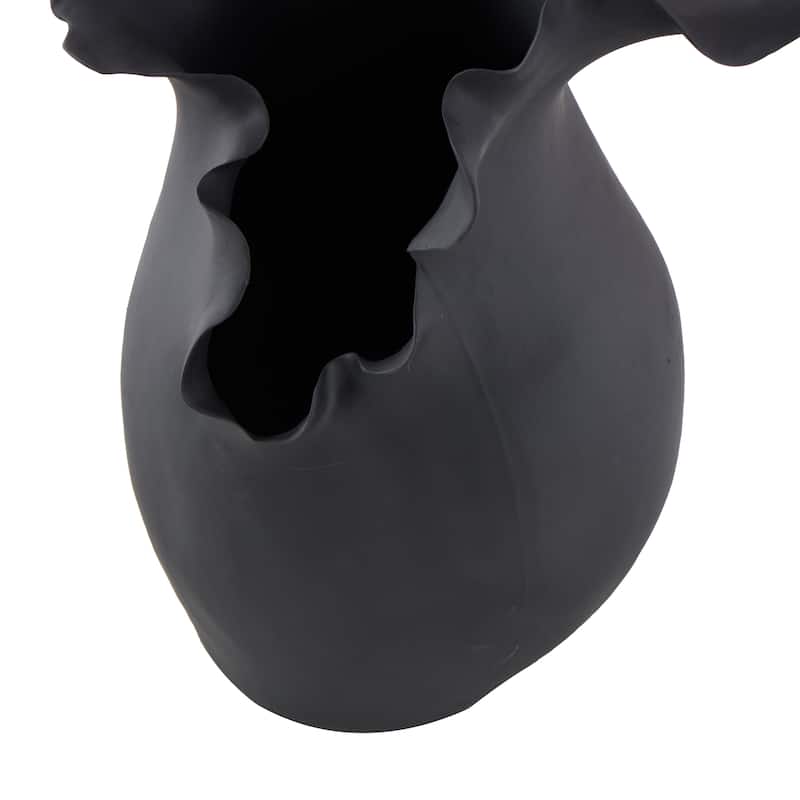 Ceramic Abstract Floral Inspired Vase with Wavy Folded Rim - White or Black - Roche River Decor
