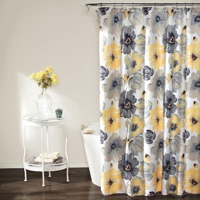 Leah Floral Shower Curtain, Yellow and Gray
