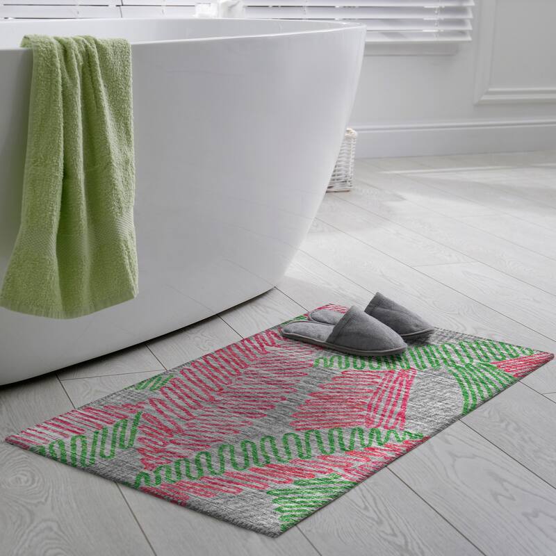 Indoor/ Outdoor Addison Yuma Modern Palm Leaf Washable Area Rug - 1'8" x 2'6" - Pink